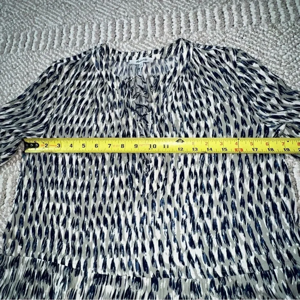 Madewell Sunpleat Lace-Up Top w/Painted Feathers - Sz S